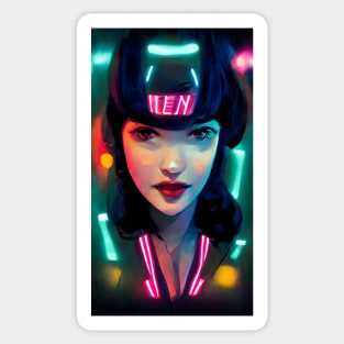 Cyber Neon lights pin up girl Sticker